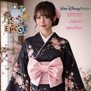 Disney EPCOT Japanese Floral Kimono - Black and Pink